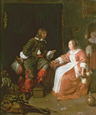 Een dienstmeid en een officier, ca. 1660-70 door Gabriel Metsu